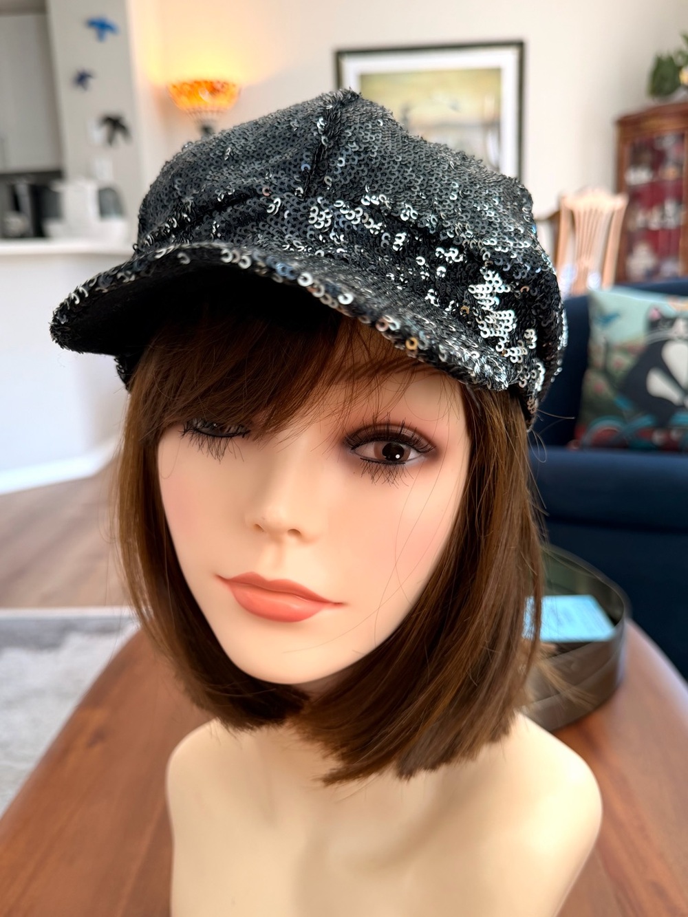Justice Black Sequin Newsboy Cap One Size Sparkle Y2K Glam Hat